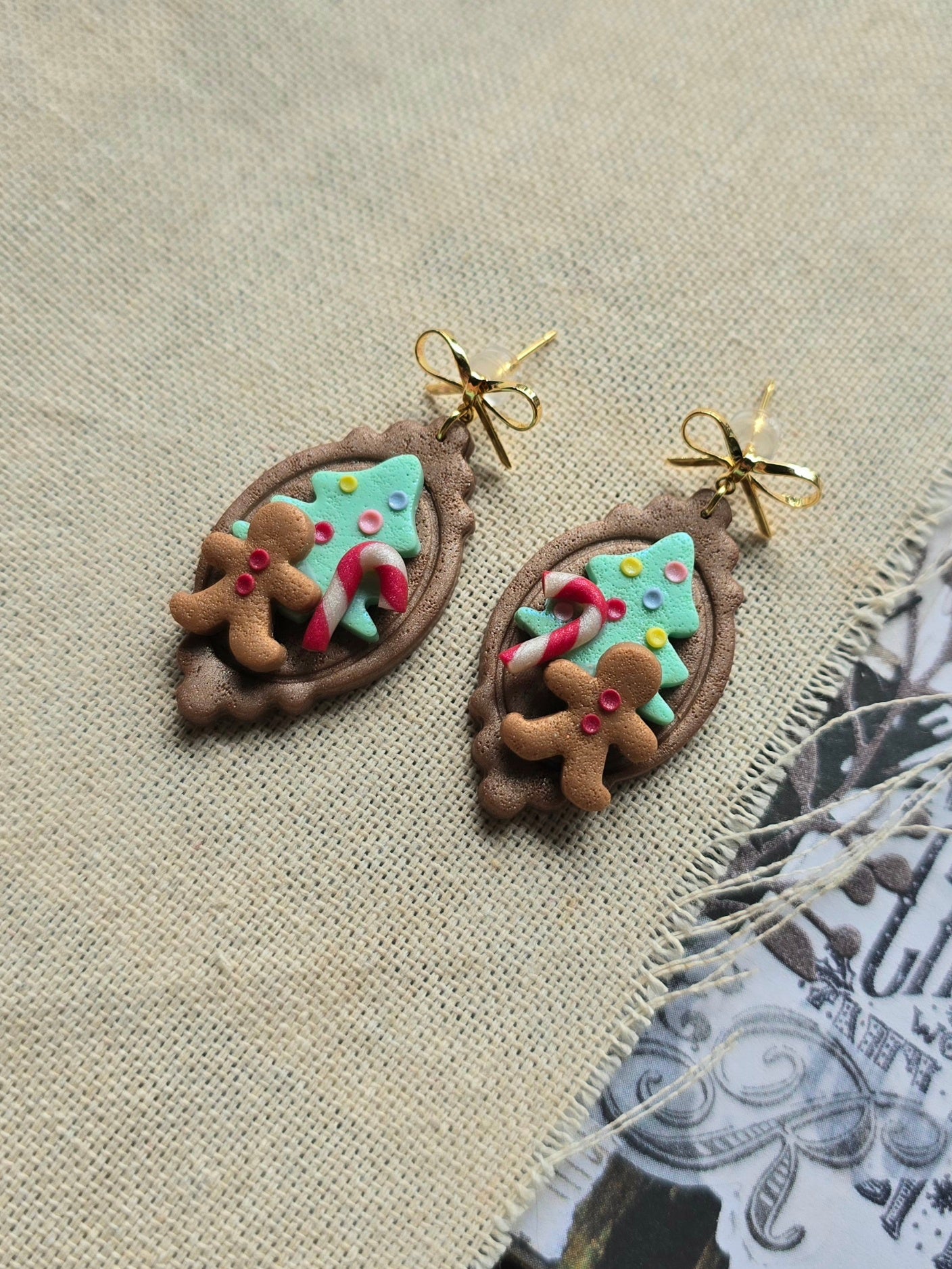 Miniature Gingerbread Christmas cookies - post earrings