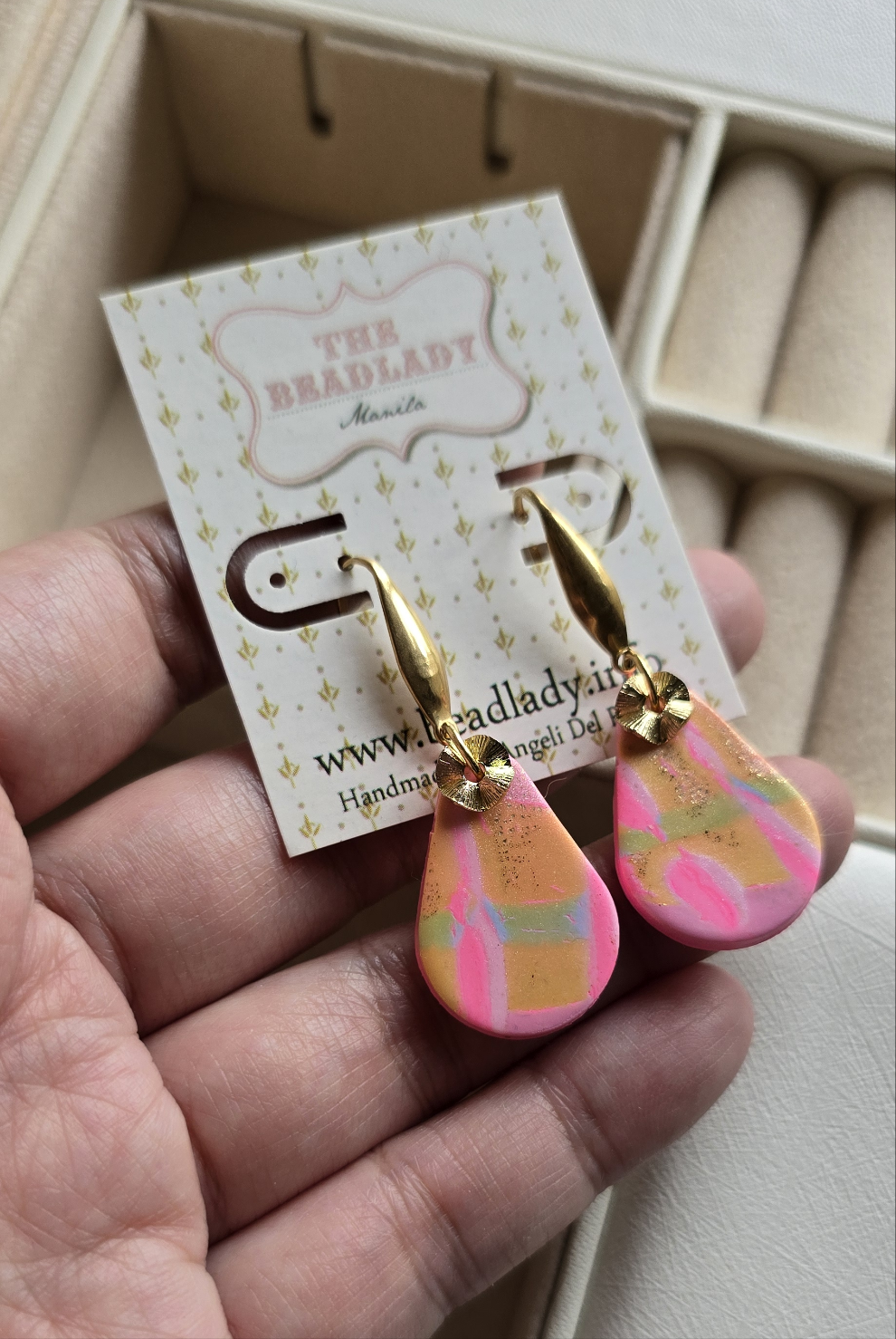 Hot Pink and Yellow Mokume Gane dangling earrings