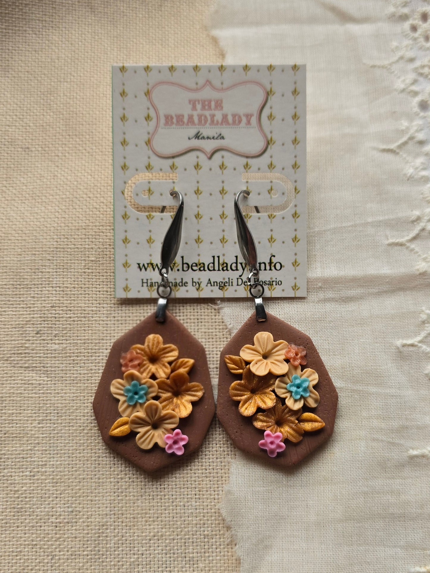 Fairytale Floral Colorburst dangling earrings - Brown and Copper