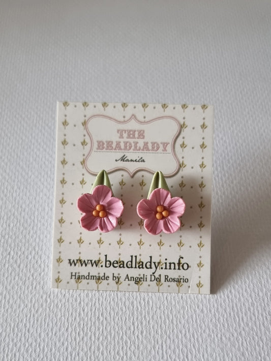 Pink Flower and Orange Dots Fairydrops Stud Earrings