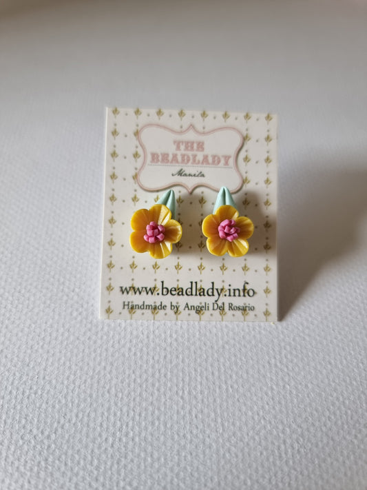 Yellow & Rose Pink Pompom Fairydrops Stud Earrings