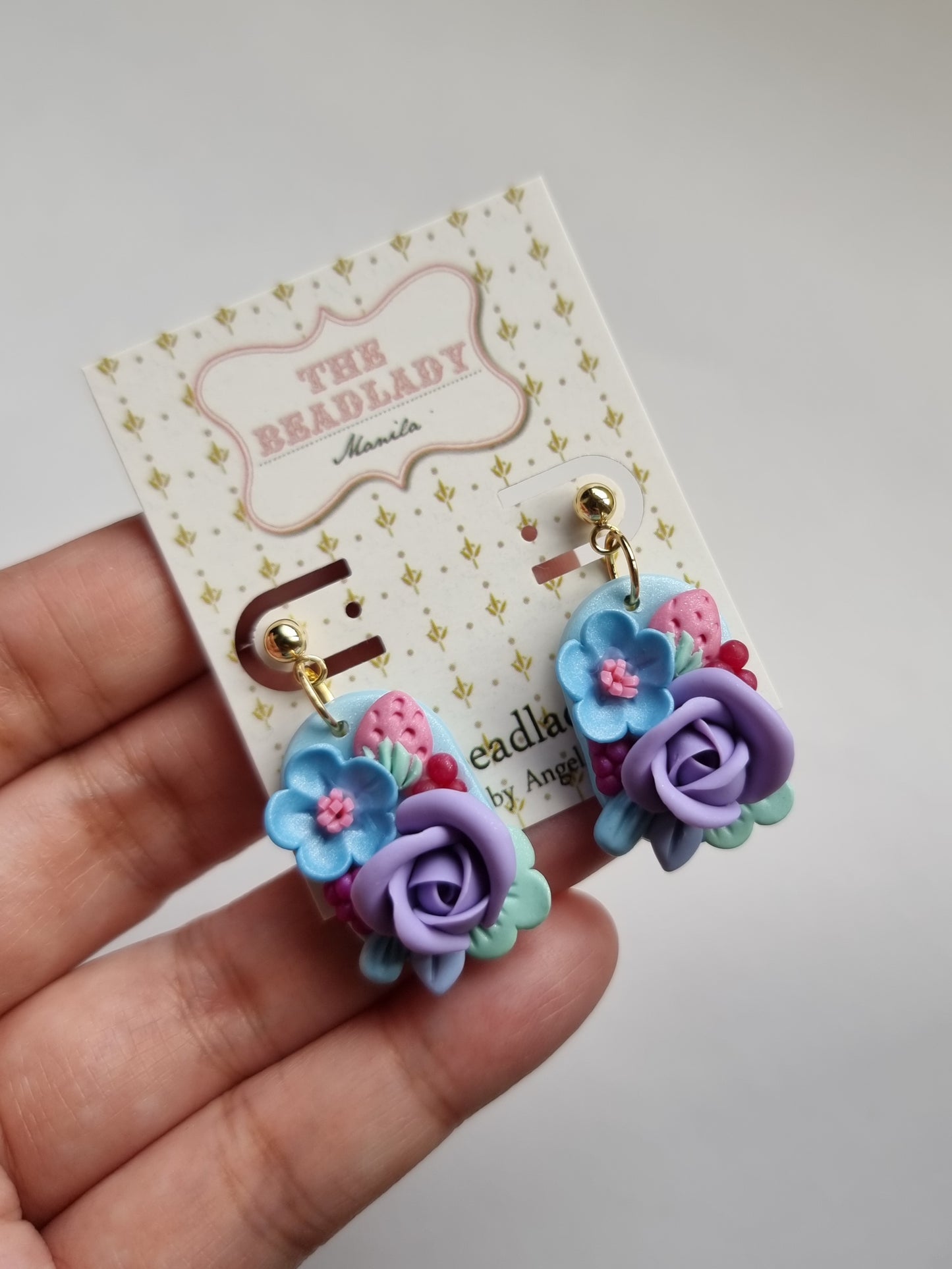 Colorburst Strawberry Blue Purple dangling earrings