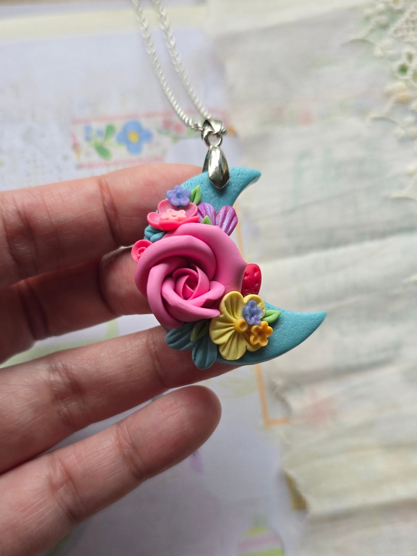 Moon Necklace - Berry Blossoms