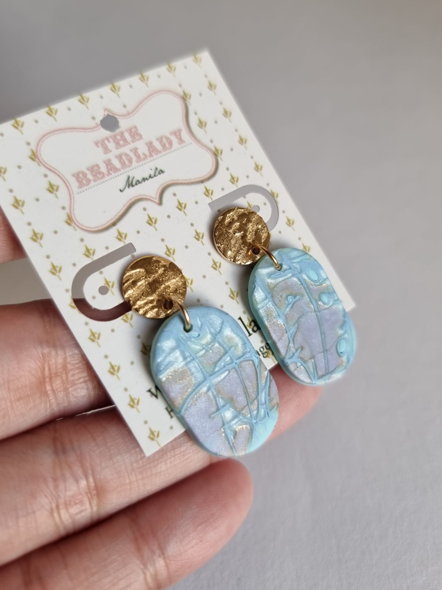 Pearl Blue Mokume gane dangling earrings