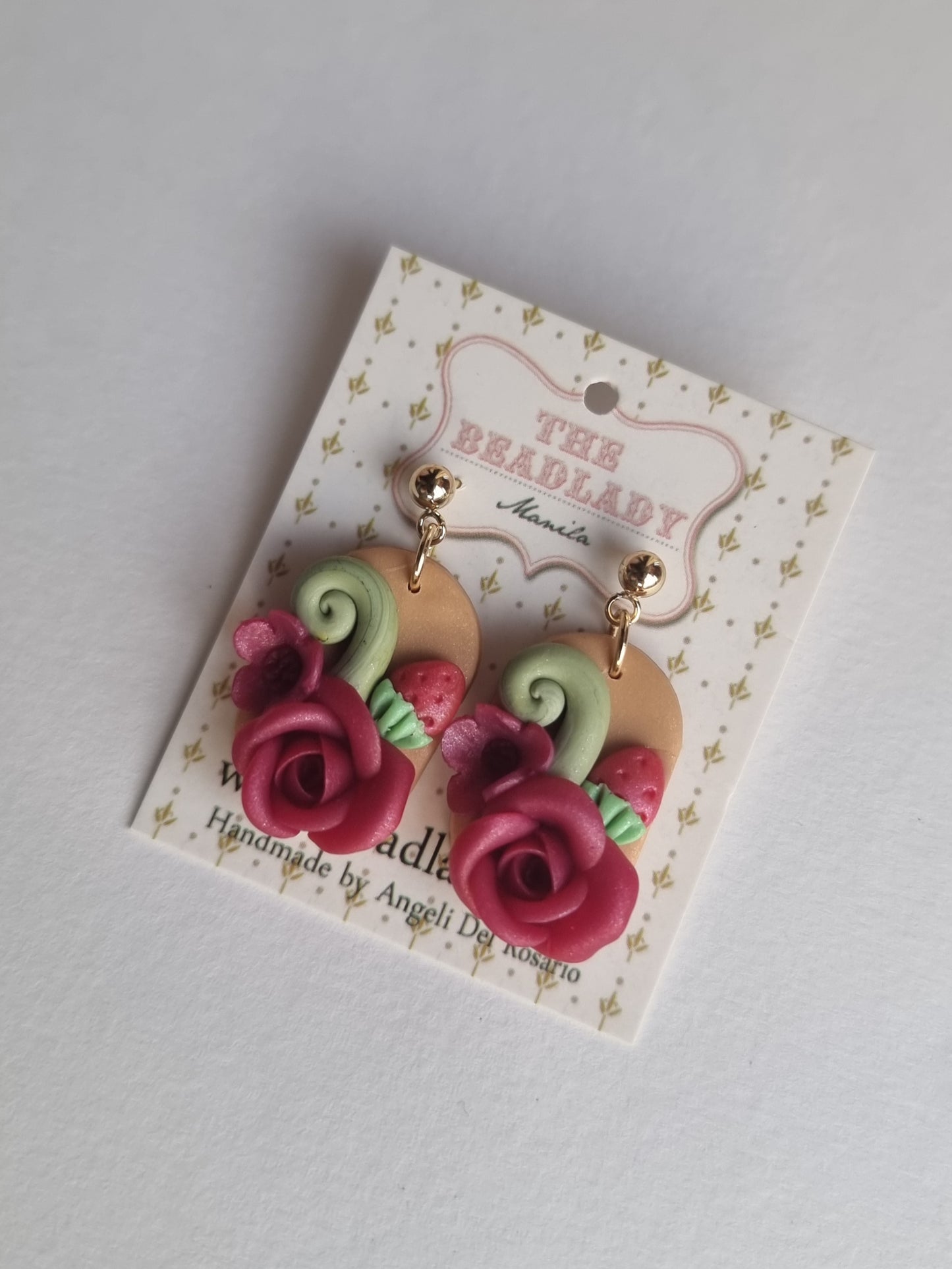 Strawberry Red and Gold dangling earrings