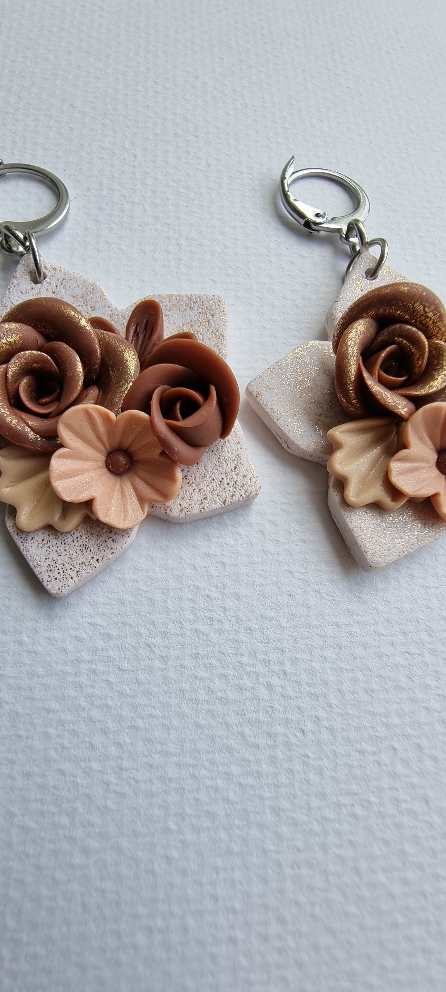 Kutitap in White and Brown - Dangling Earrings - Medium