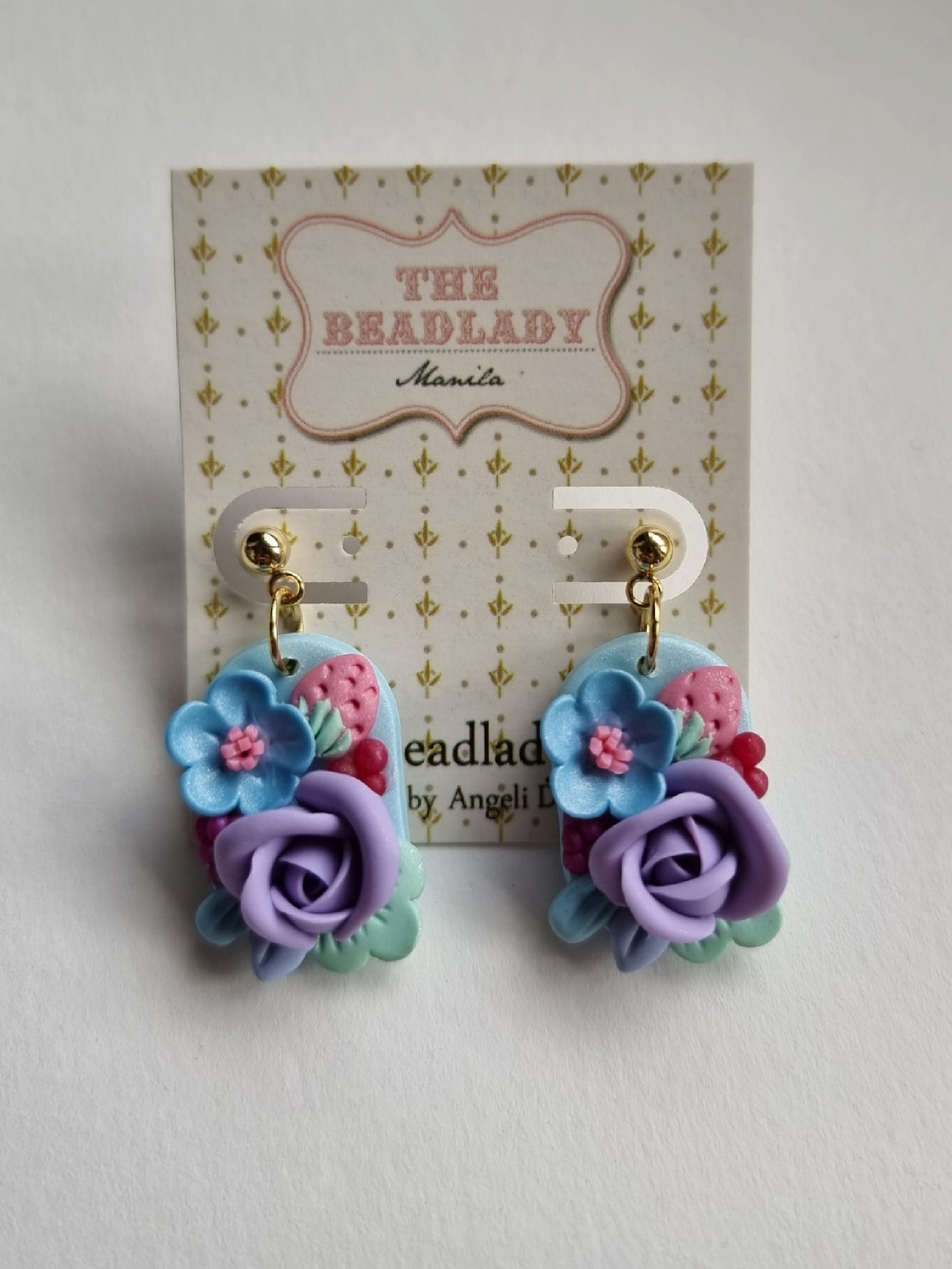 Colorburst Strawberry Blue Purple dangling earrings