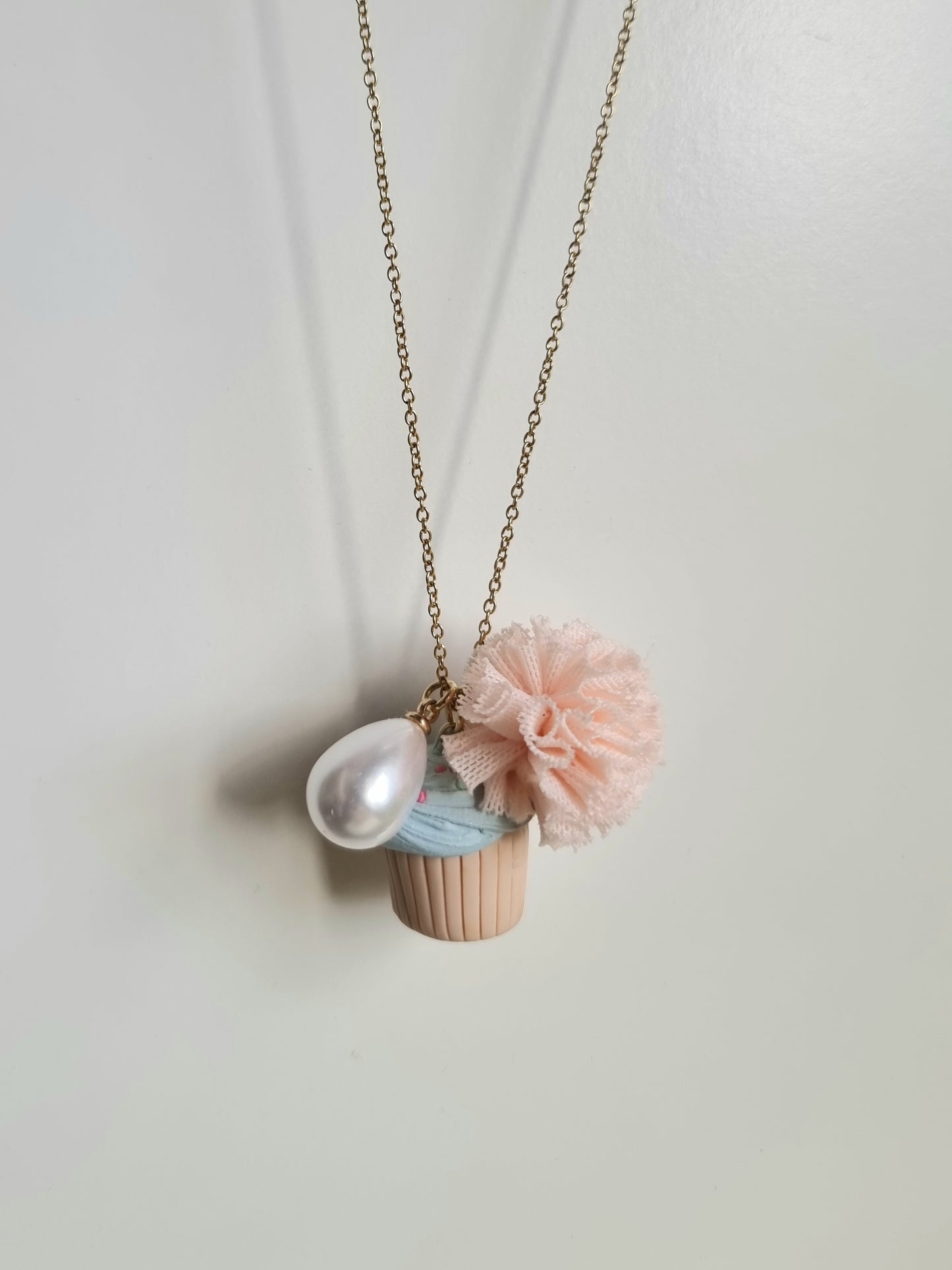 Meri! Blue and pink cupcake charm necklace