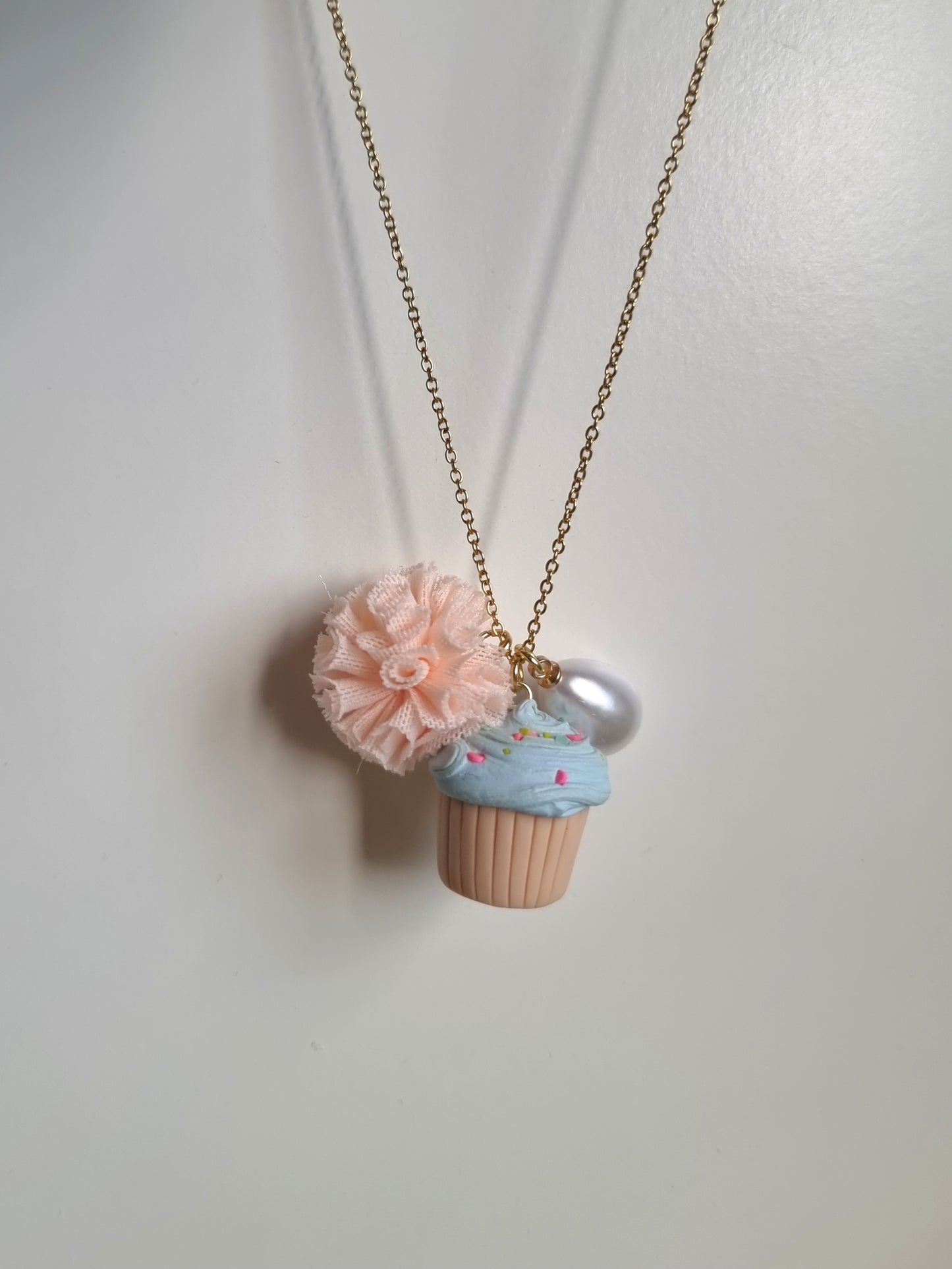 Meri! Blue and pink cupcake charm necklace
