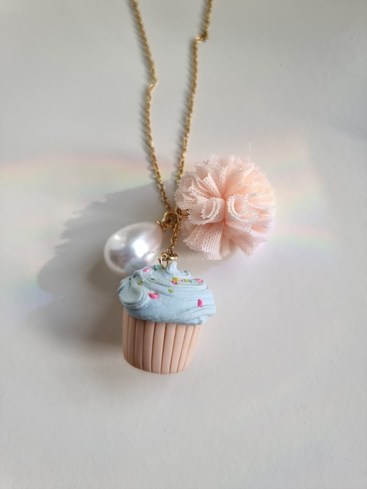 Meri! Blue and pink cupcake charm necklace