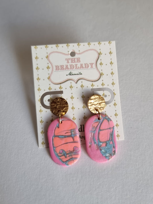 Hot Pink and Neon Orange Mokume gane dangling earrings