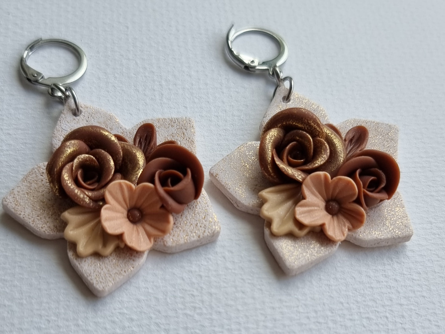 Kutitap in White and Brown - Dangling Earrings - Medium
