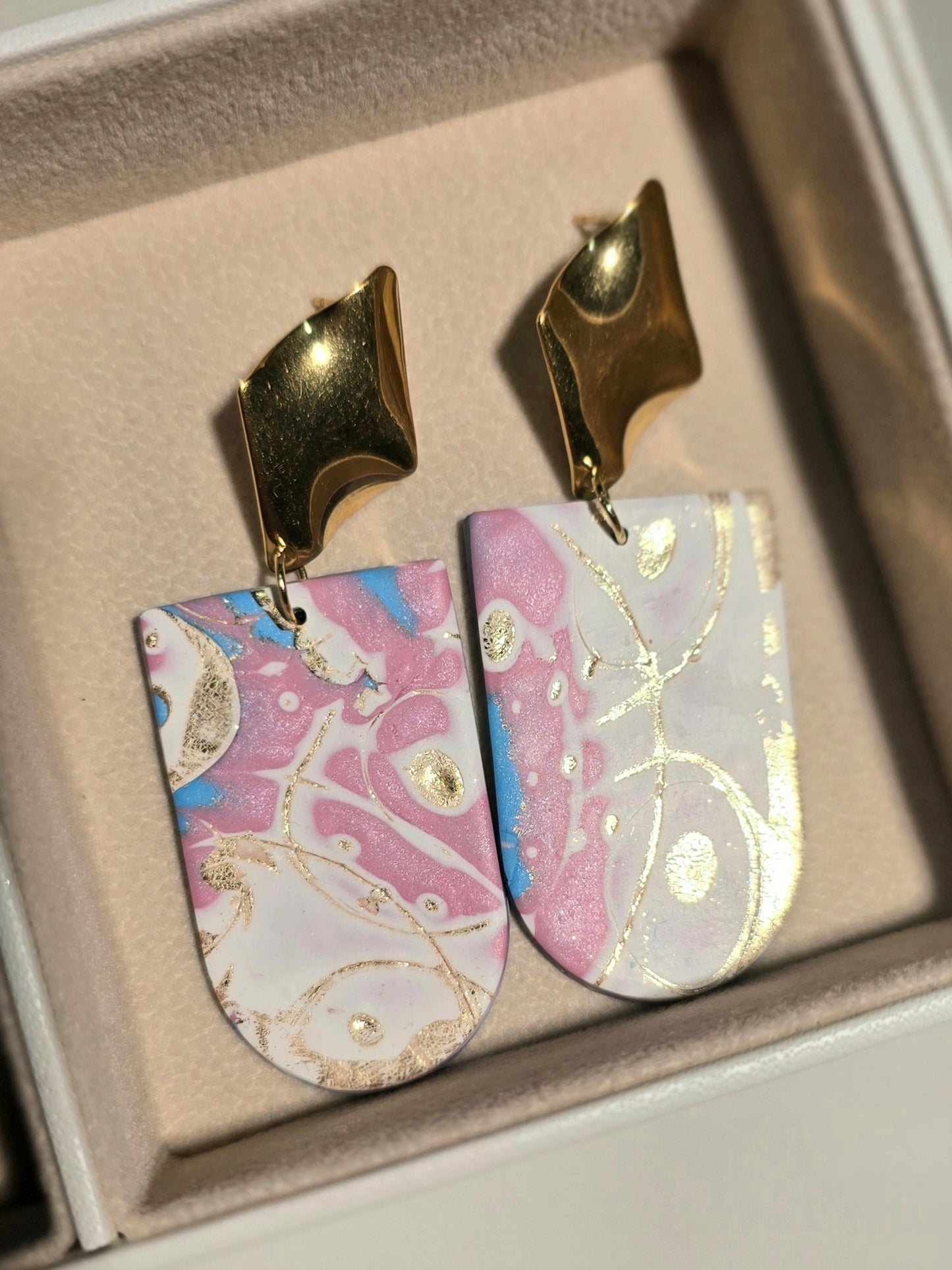 Pink Ripples Mokume Gane dangling earrings