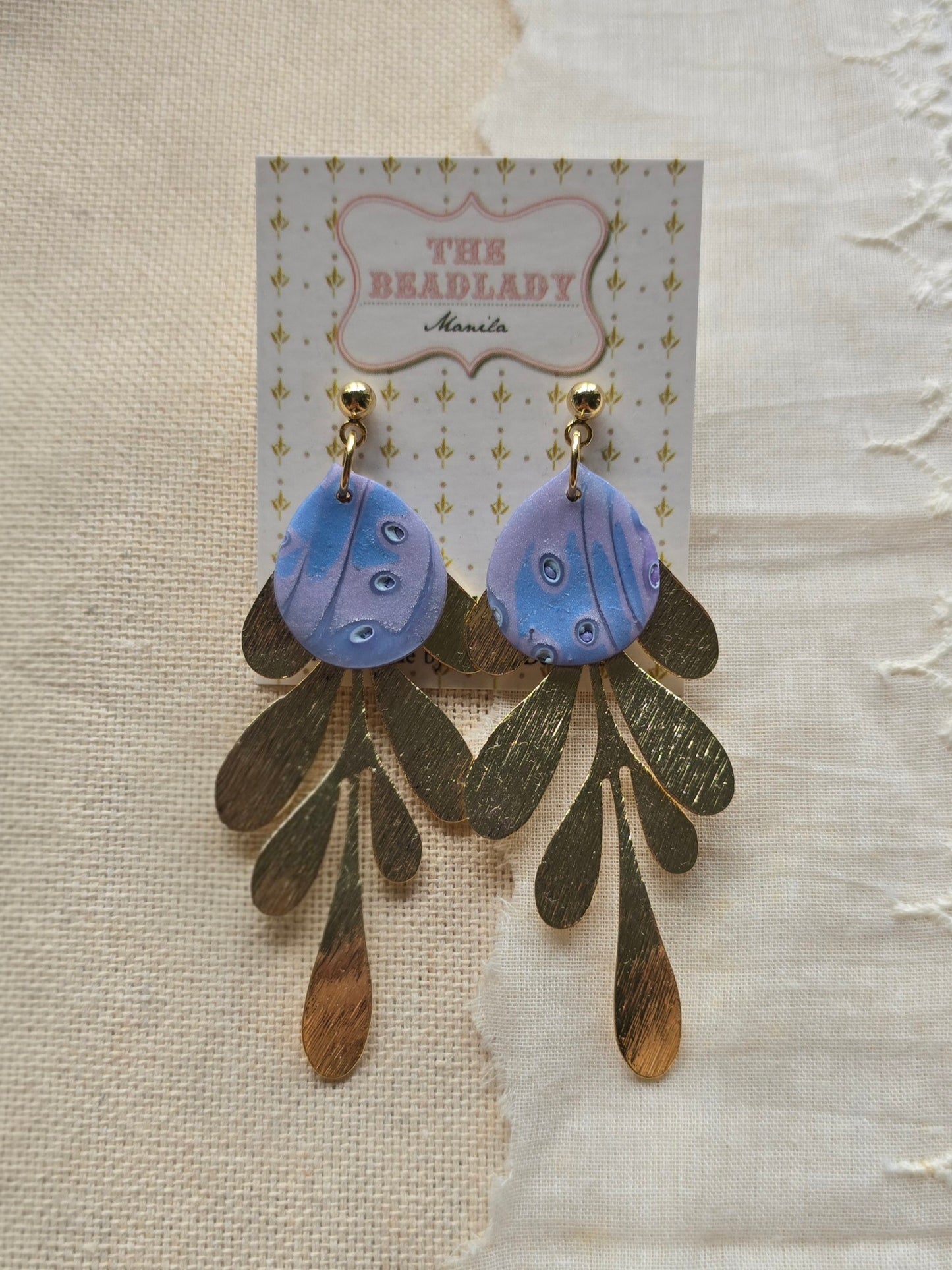 Tidal Pool Mokume Gane - purple and gold dangling earrings