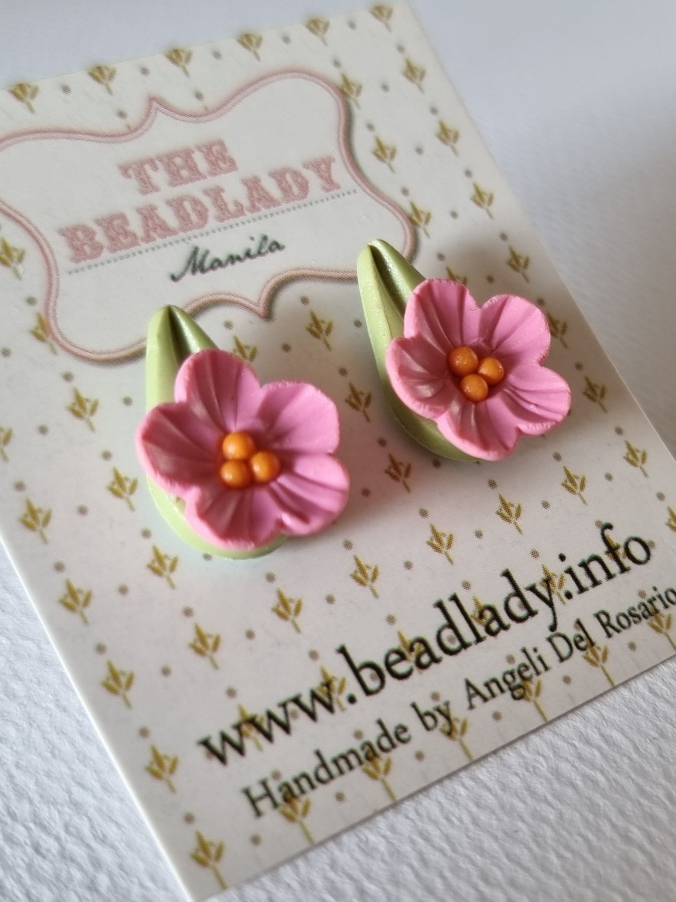 Pink Flower and Orange Dots Fairydrops Stud Earrings