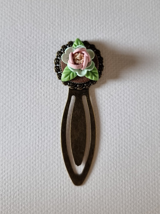 Ecru and Pale Green on Brown Bookmark