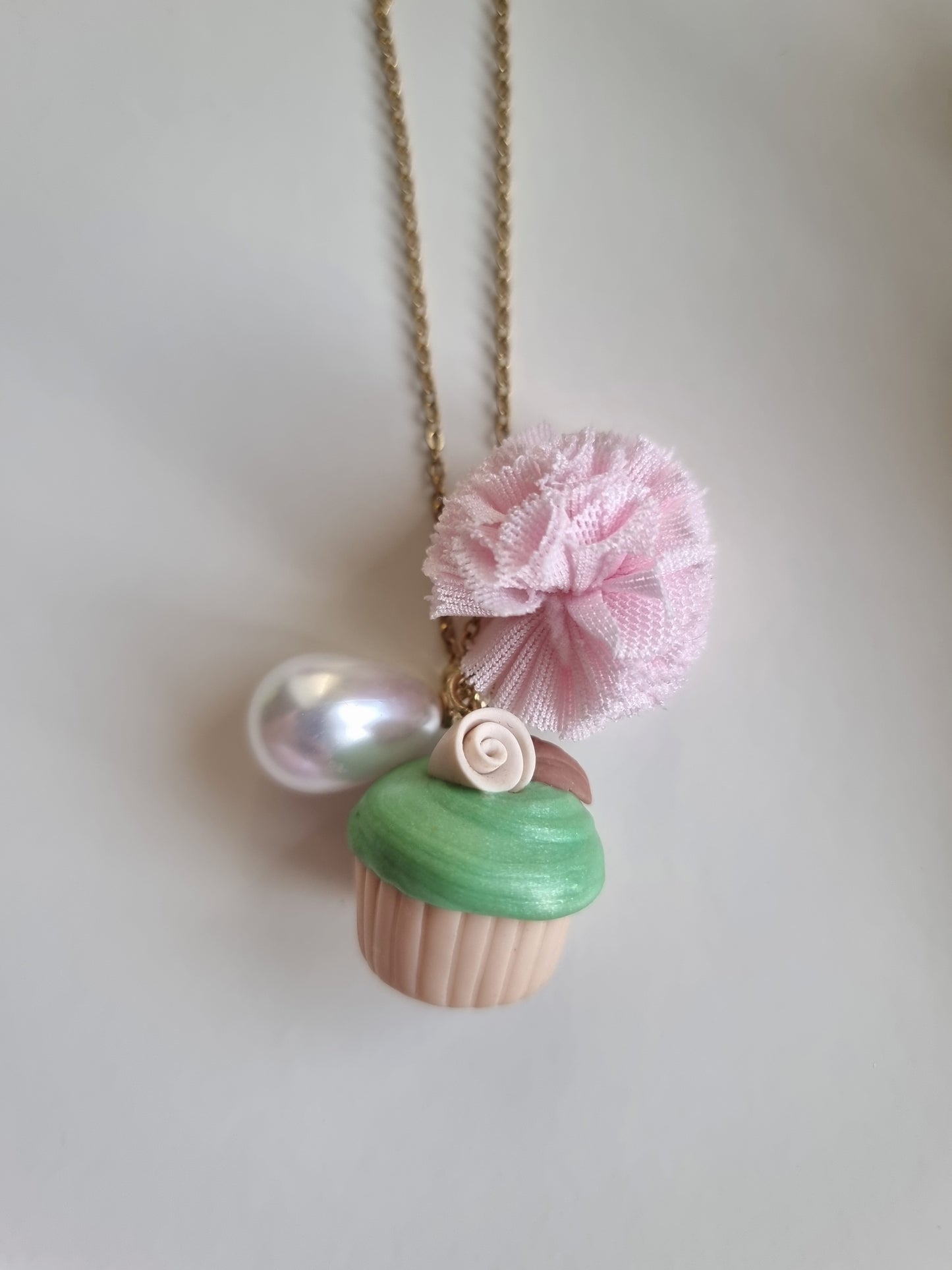 Meri! Cupcake charm necklace in green