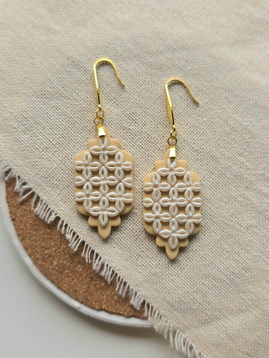 Calado Earrings - mother of pearl on ecru