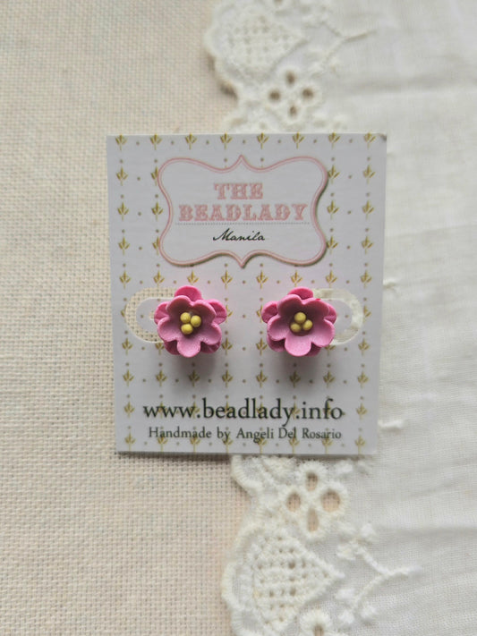Dainty Flower Stud Earrings - pink and yellow