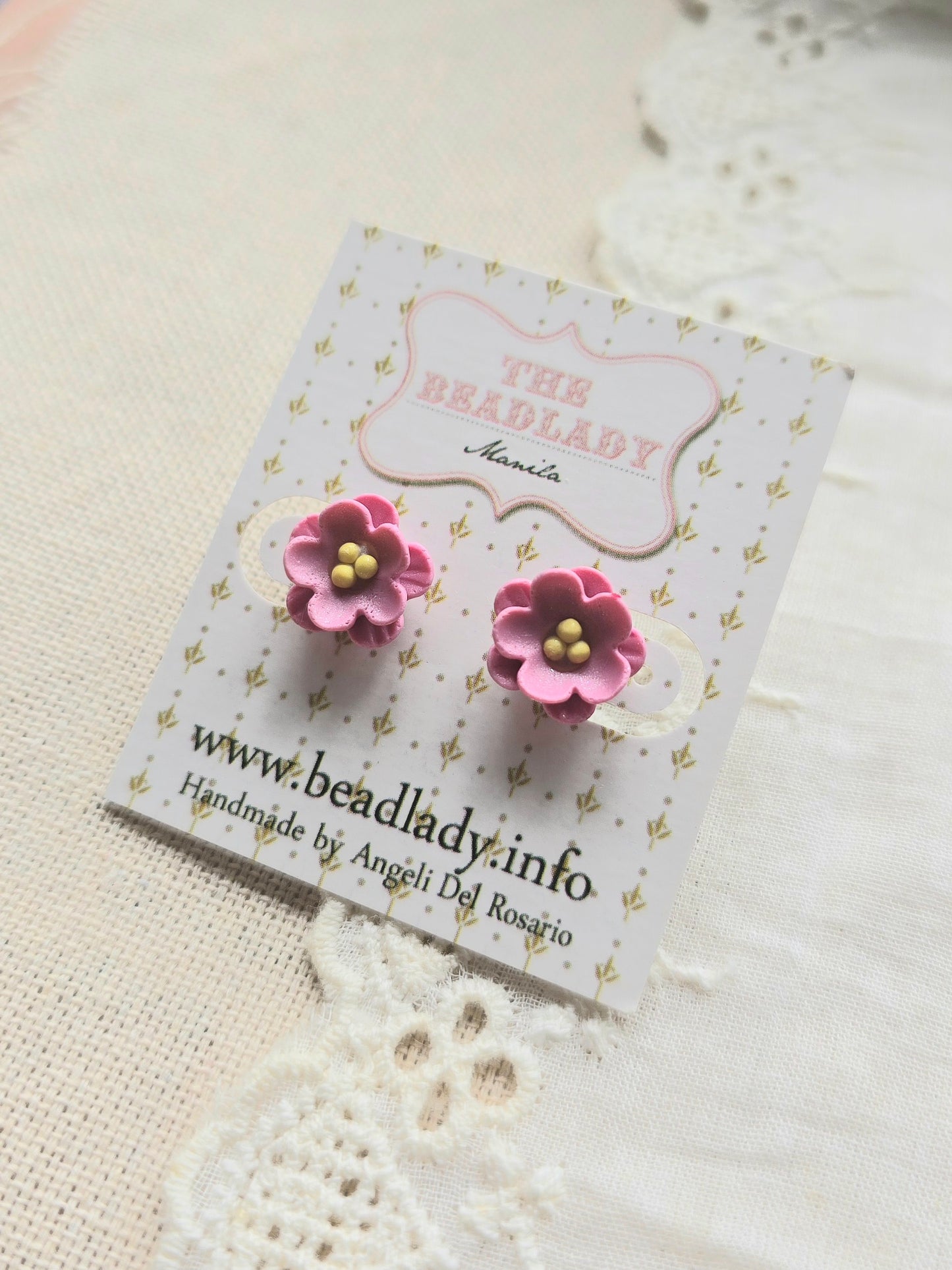 Dainty Flower Stud Earrings - pink and yellow