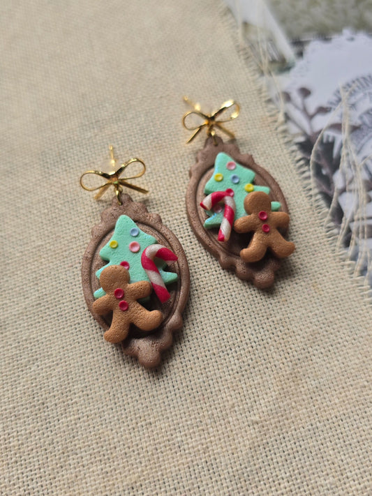 Miniature Gingerbread Christmas cookies - post earrings