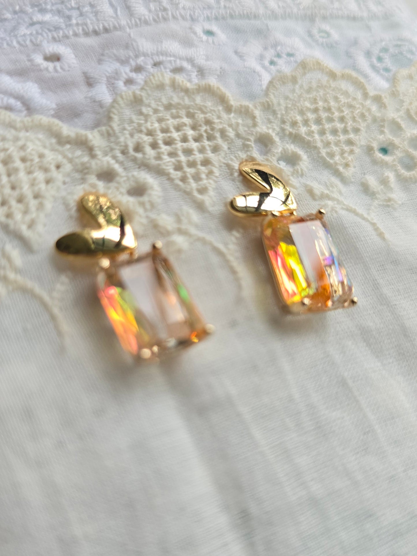Heart Drops: Aurora's Kiss luxe faceted glass stud earrings in fiery yellow