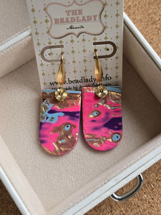 Hot Pink Haze Mokume Gane dangling earrings