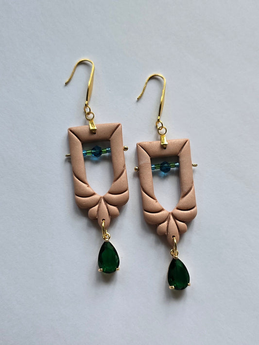 Bejewelled drop earrings - emerald green