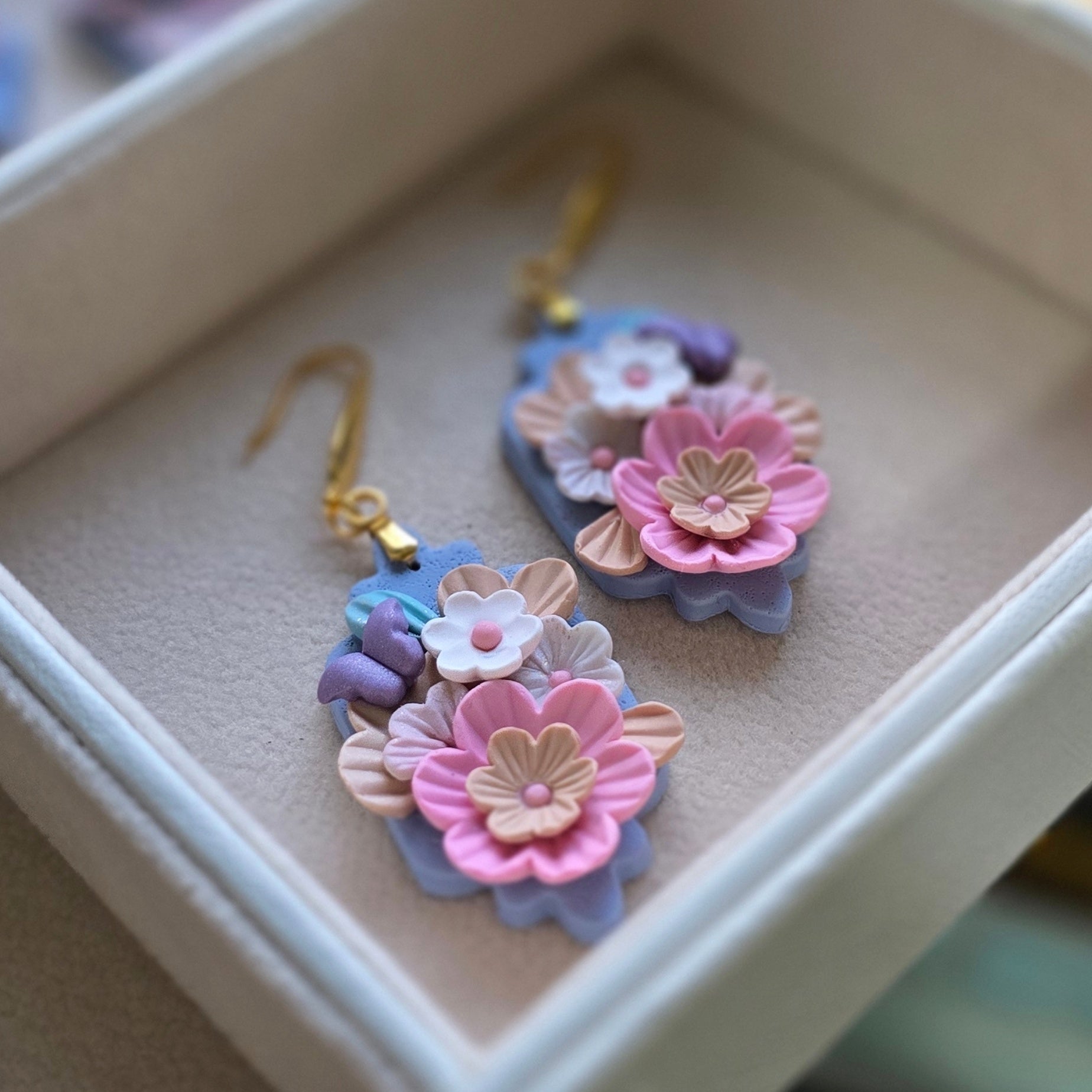 Handmade polymer clay jewelry Fairytale Floral Earrings