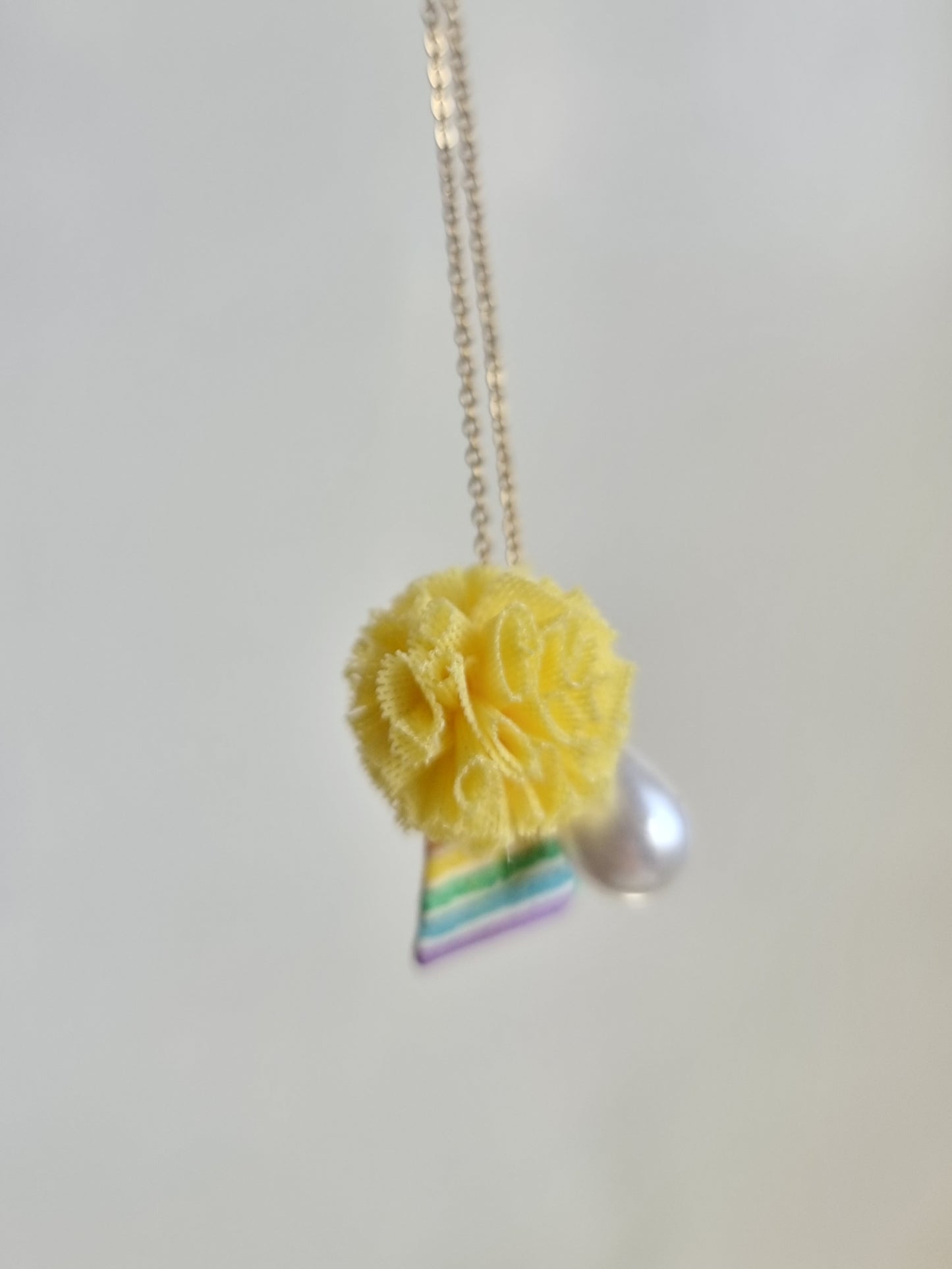 Meri! Rainbow Cake charm necklace with yellow pompom