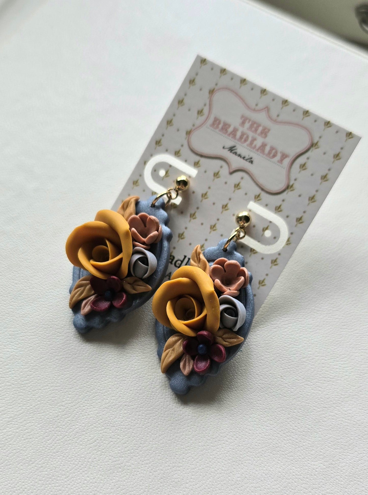 Fairytale Floral Colorburst dangling earrings - Mustard Rose