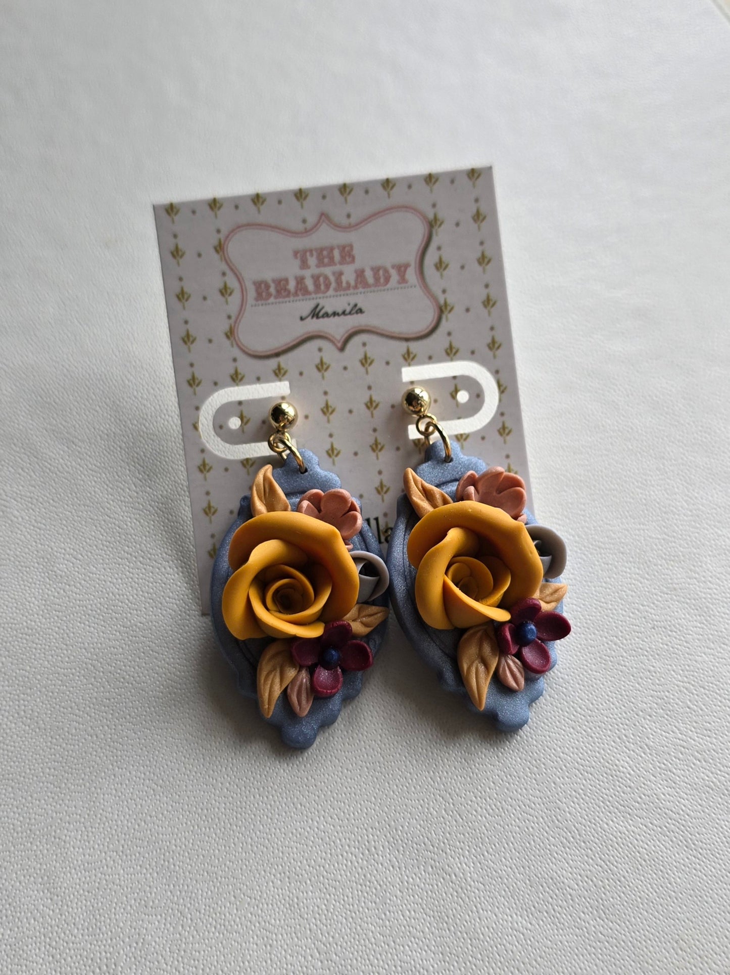 Fairytale Floral Colorburst dangling earrings - Mustard Rose