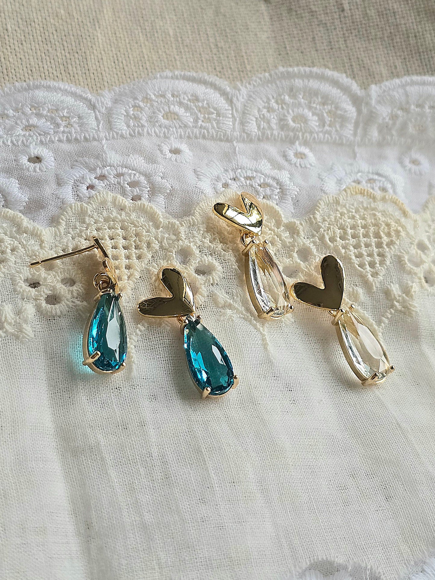 Heart Drops: luxe faceted glass drop stud earrings