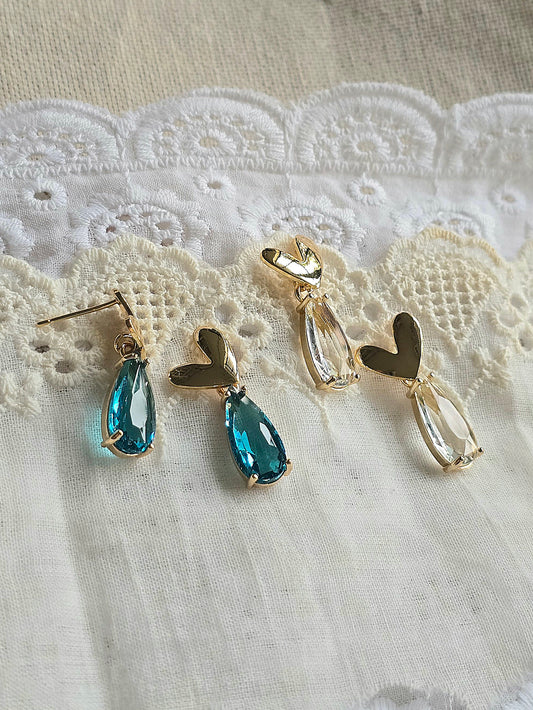 Heart Drops: luxe faceted glass drop stud earrings