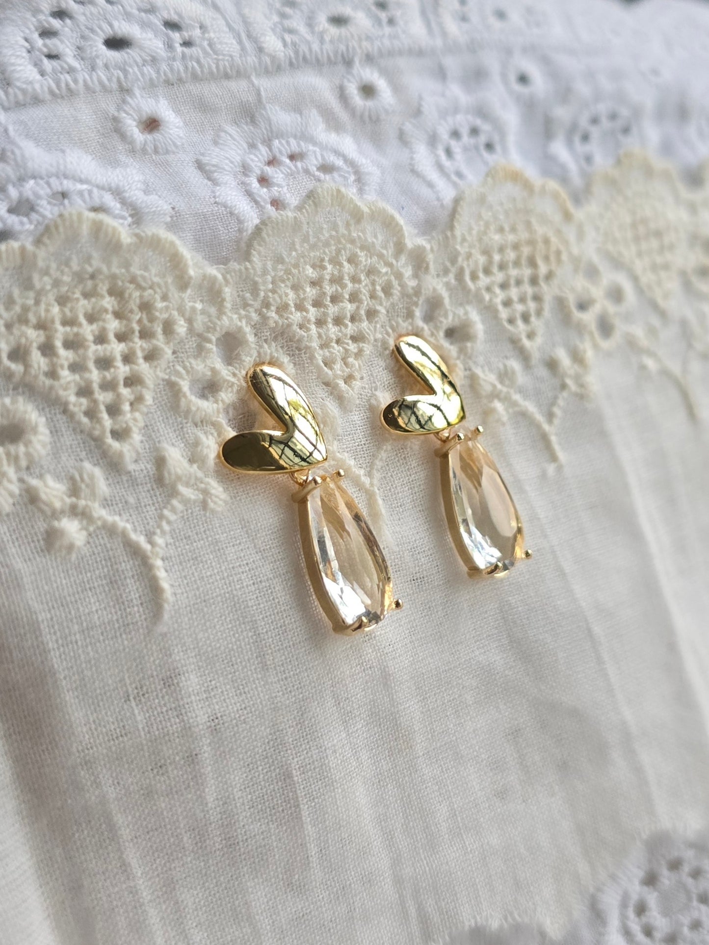 Heart Drops: luxe faceted glass drop stud earrings