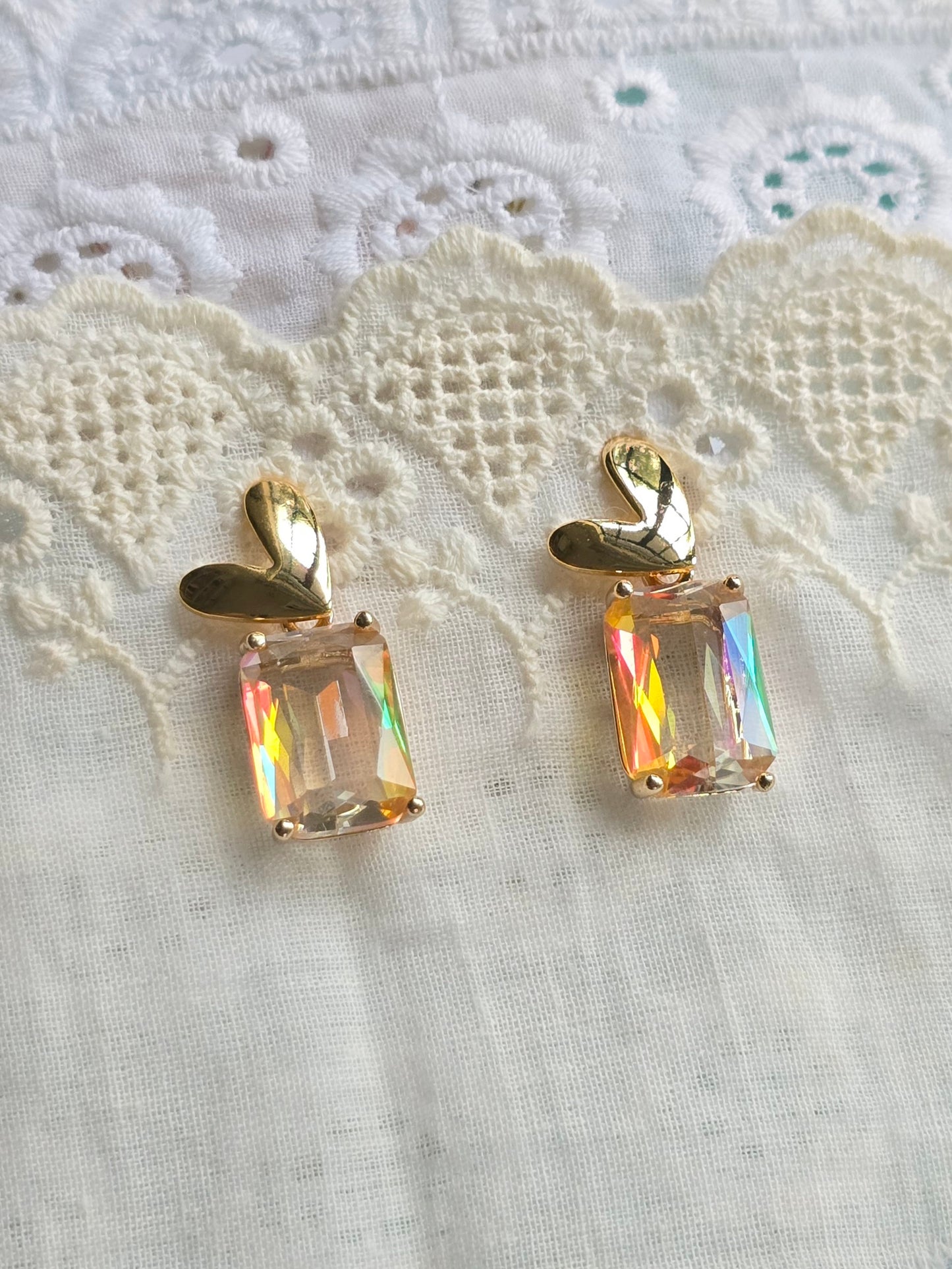 Heart Drops: Aurora's Kiss luxe faceted glass stud earrings in fiery yellow
