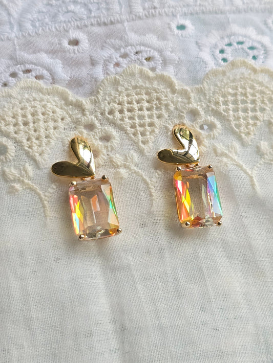 Heart Drops: Aurora's Kiss luxe faceted glass stud earrings in fiery yellow