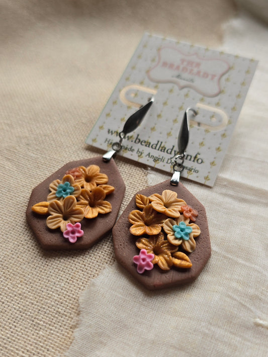 Fairytale Floral Colorburst dangling earrings - Brown and Copper