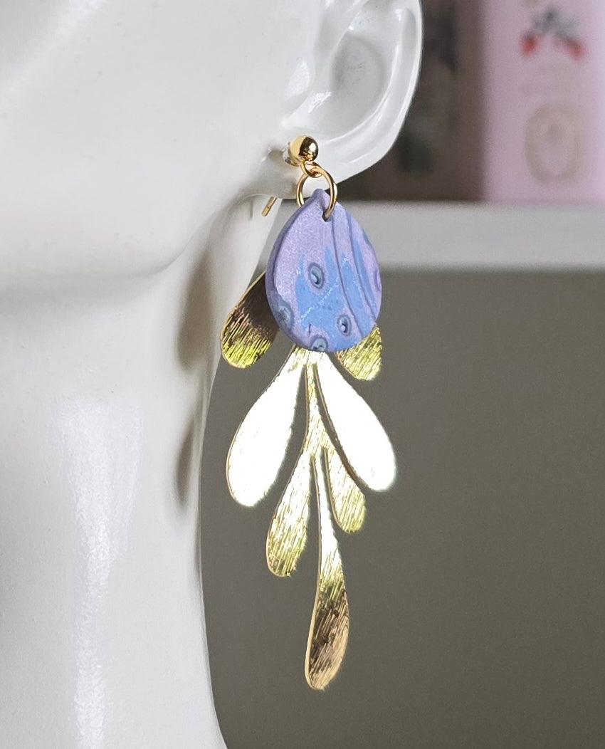 Tidal Pool Mokume Gane - purple and gold dangling earrings