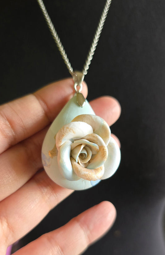 Whimsydew necklace - Frosty Blue Marble Rose