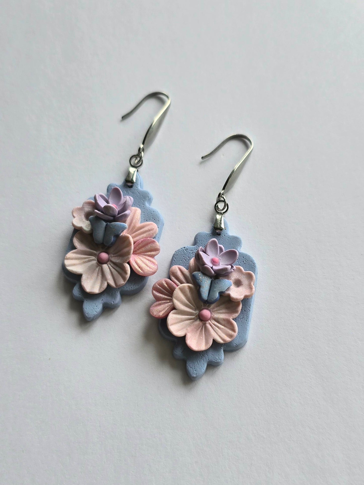 Fairytale Floral Colorburst dangling earrings - blue and cotton candy