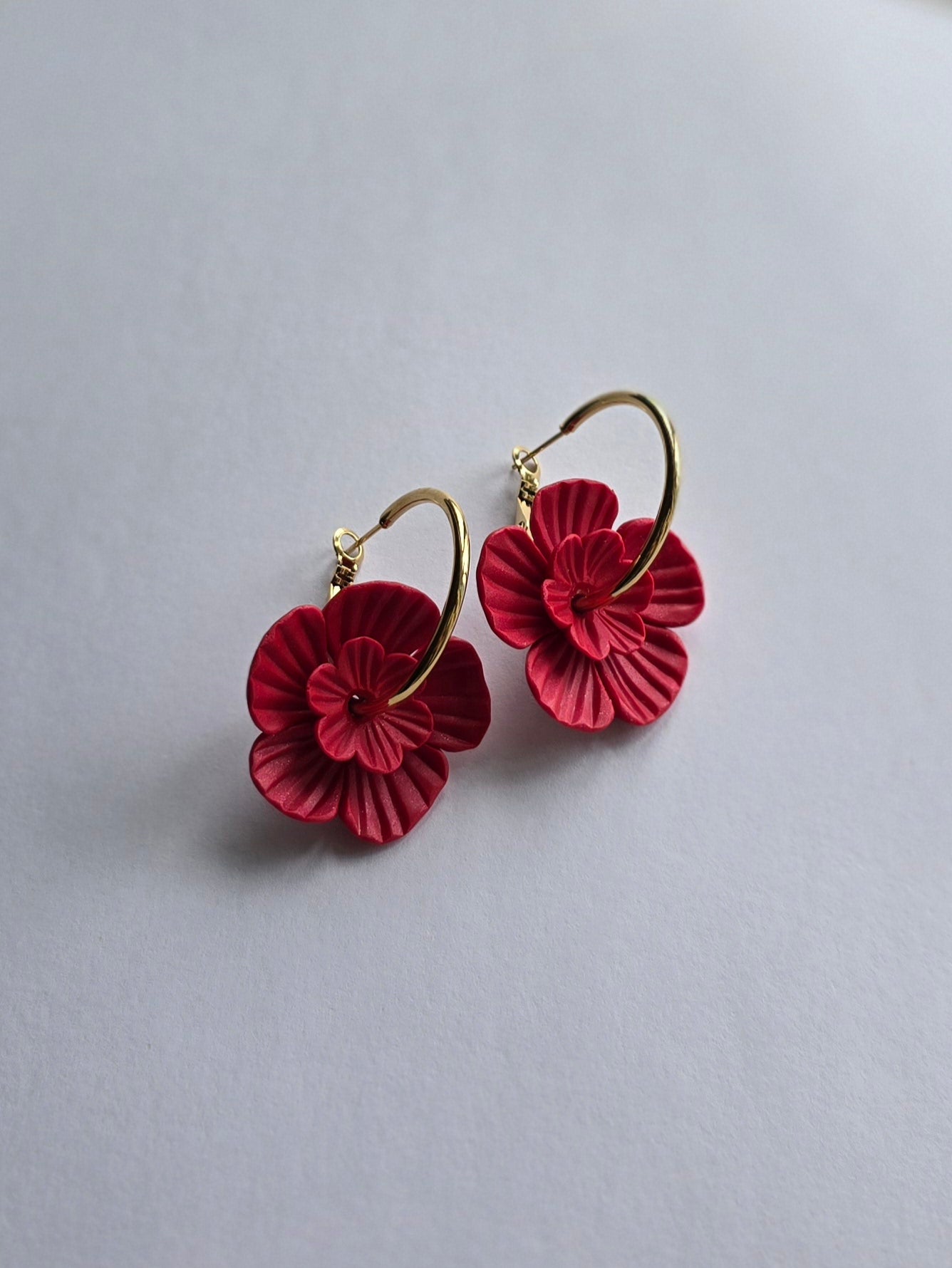 Simple Flower Hoop Earrings - red