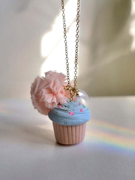 Meri! Blue and pink cupcake charm necklace