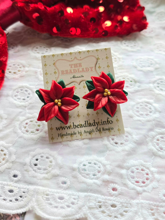 Polymer Clay Poinsettia Earrings handmade in the Philippines by Angeli Del Rosario