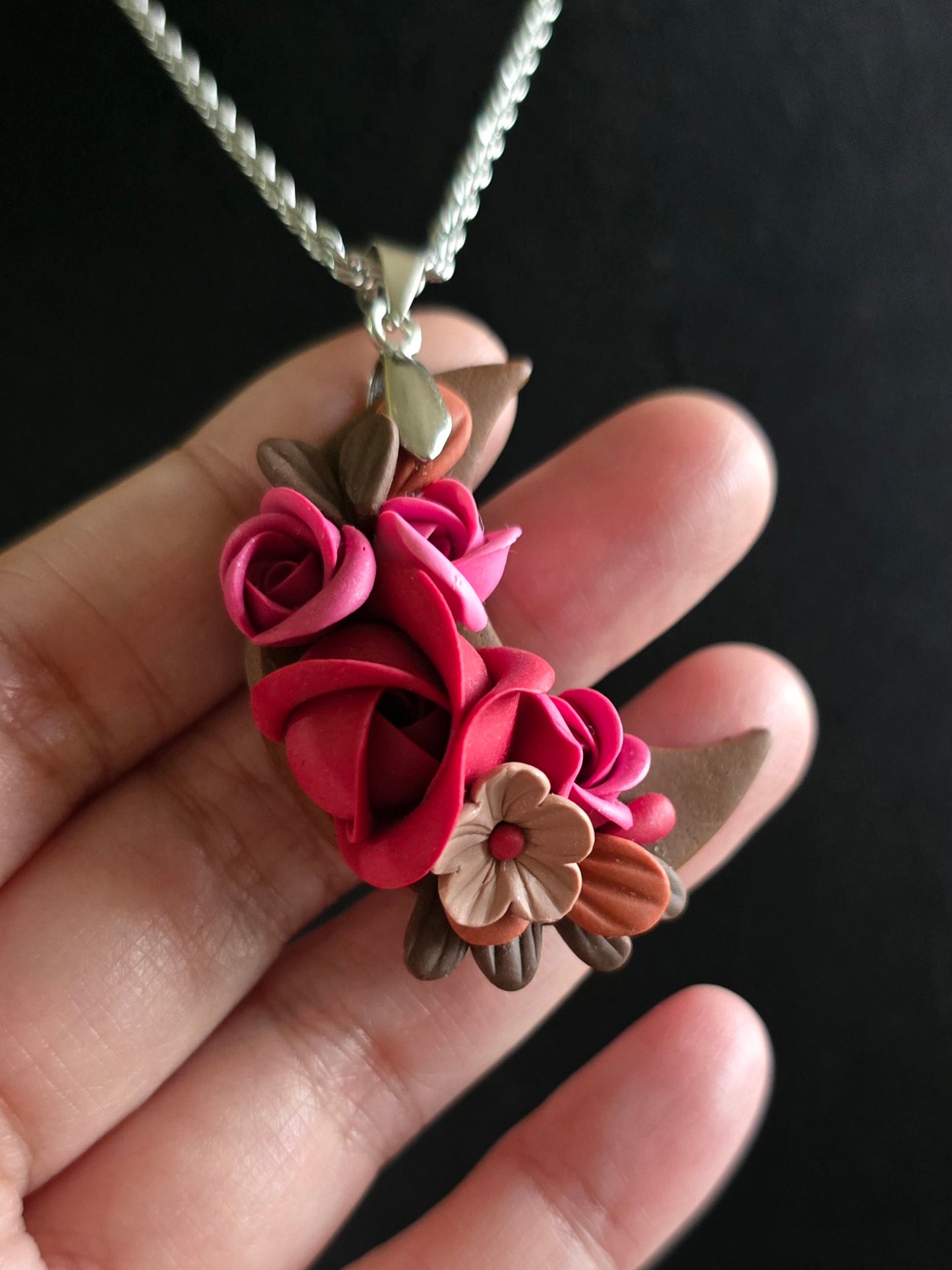 Moon Necklace - Red Rosette