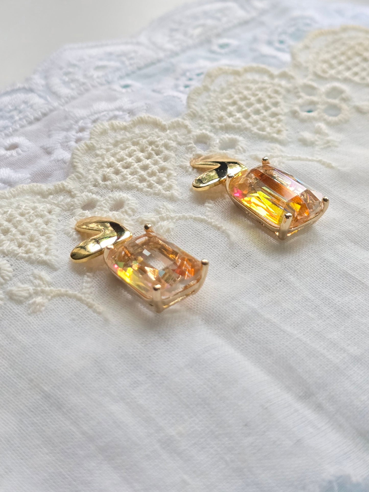 Heart Drops: Aurora's Kiss luxe faceted glass stud earrings in fiery yellow