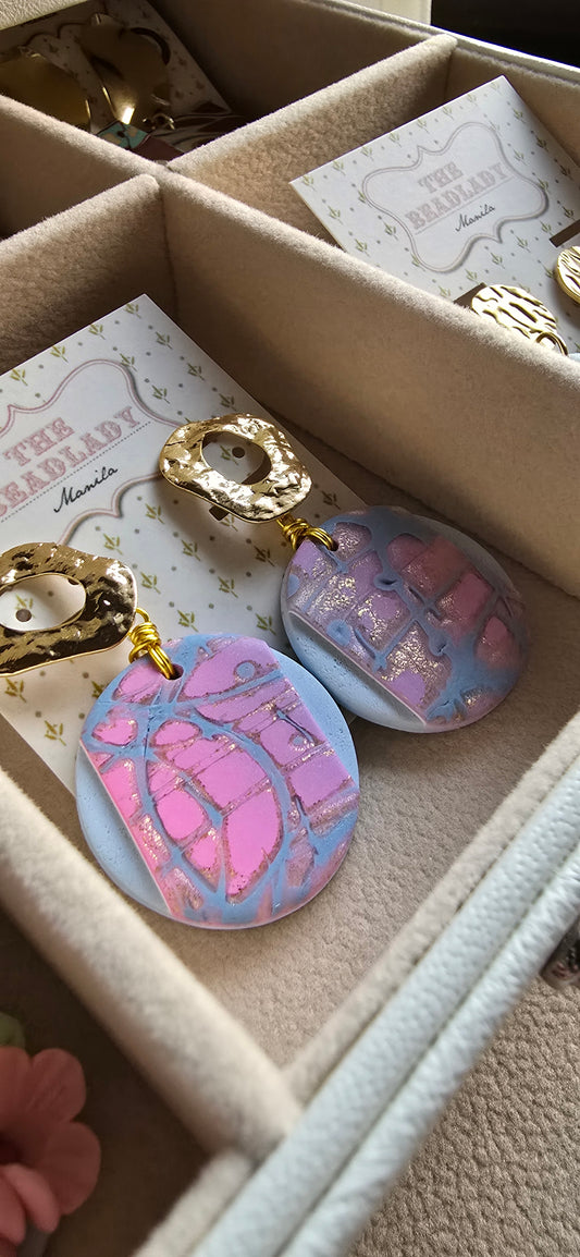 Pink Labyrinth Mokume Gane dangling earrings