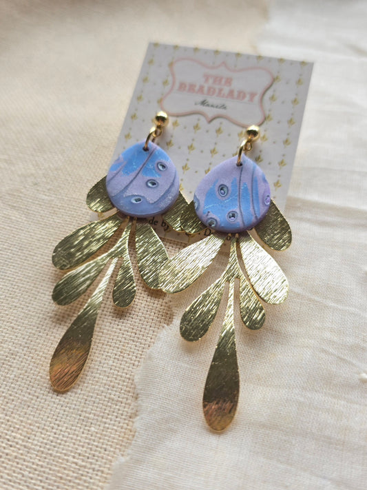 Tidal Pool Mokume Gane - purple and gold dangling earrings